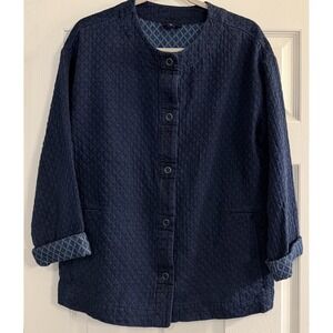 Pure Jill Indigo Jacket Small Blue Diamond Quilted Textured Snap Front Pockets